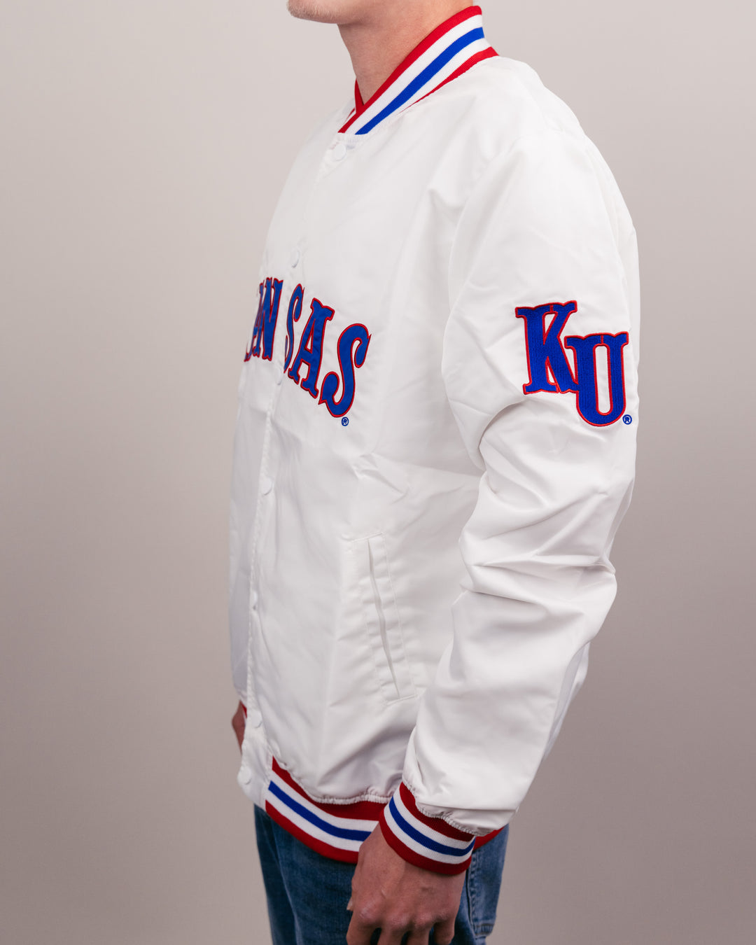 University of Kansas Arch White Letterman Jacket | CHARLIE HUSTLE