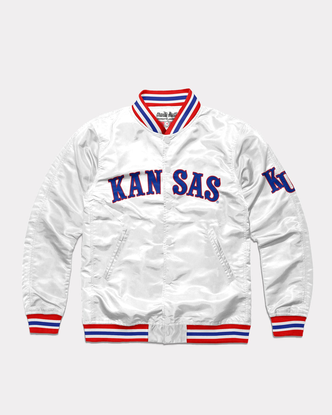 University of Kansas Arch White Letterman Jacket | CHARLIE HUSTLE
