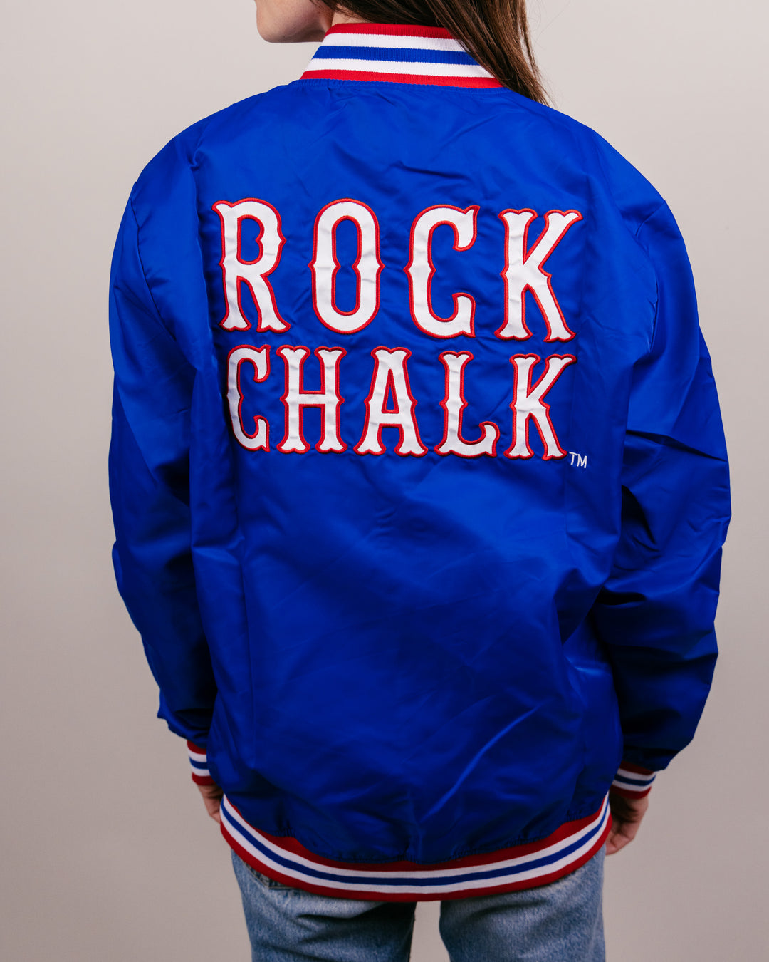 Rock Chalk Jayhawk KU Royal Blue Letterman Jacket | CHARLIE HUSTLE
