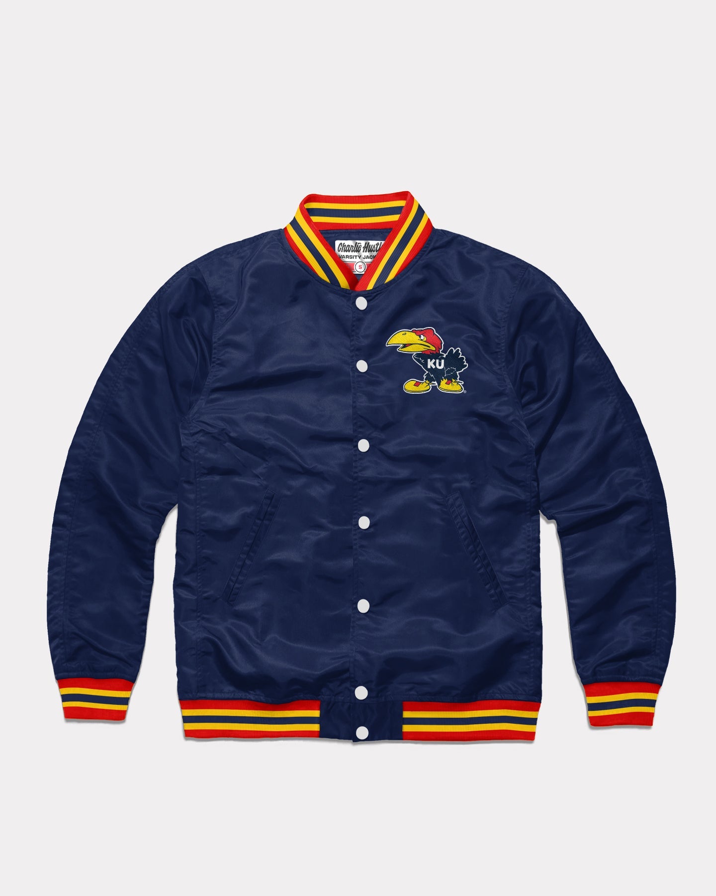 KU Warhawk Navy Varsity Jacket | CHARLIE HUSTLE