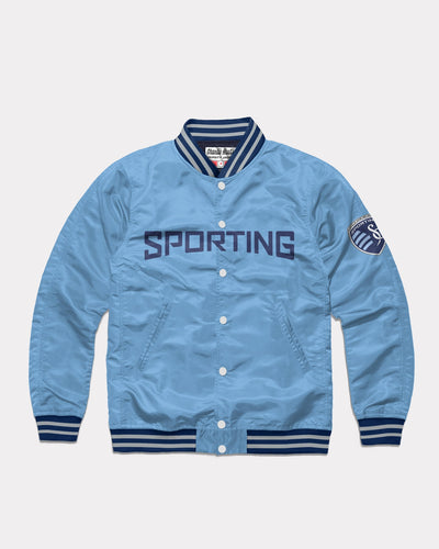 Powder Blue Sporting Kansas City Vintage Varsity Jacket Front