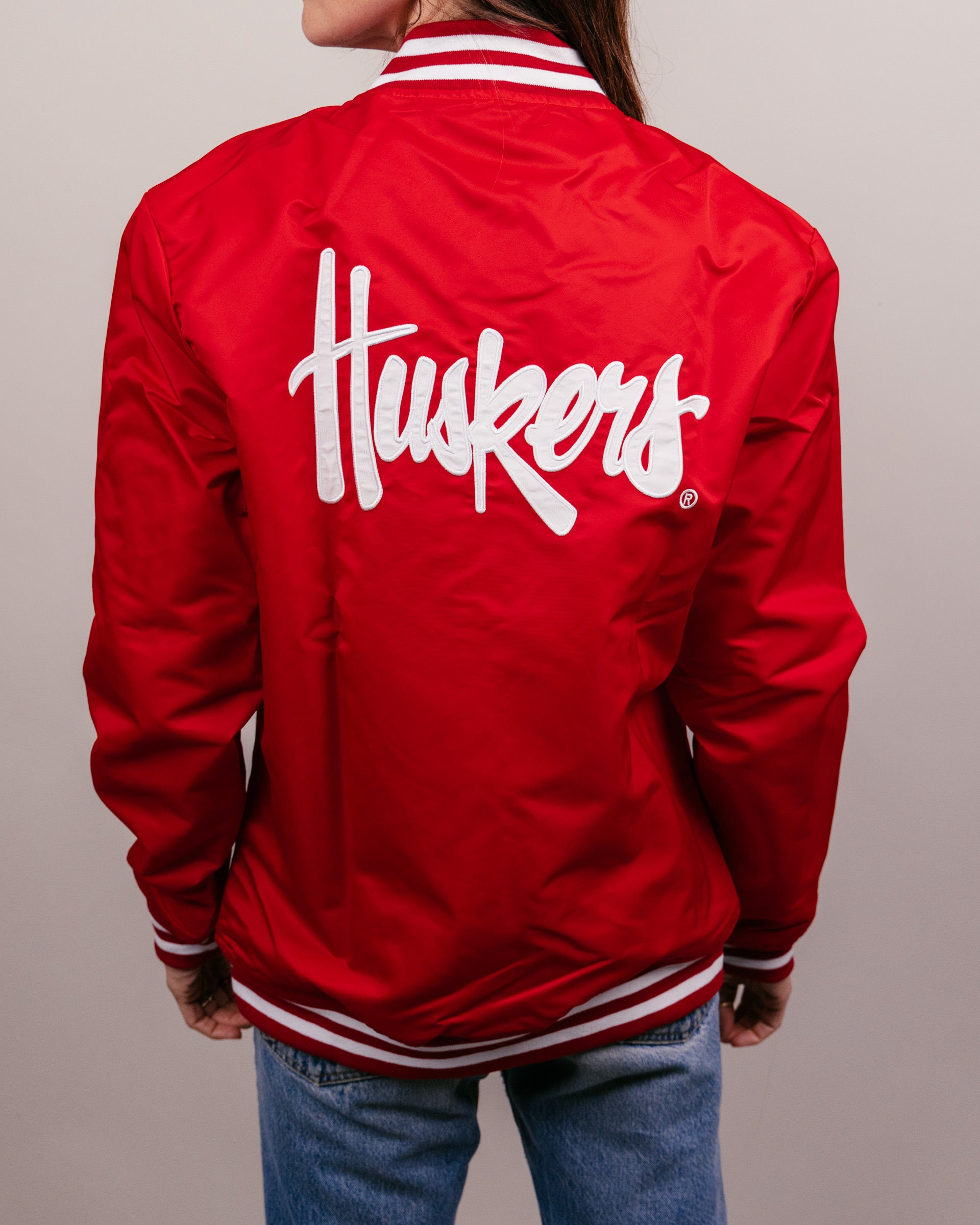 University of Nebraska Cornhuskers Jacket Mens store 2XL Snap Bomber Red RR Design