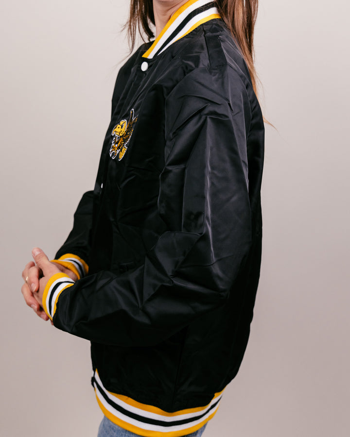 Iowa Hawkeyes Black Vintage Letterman Jacket | CHARLIE HUSTLE