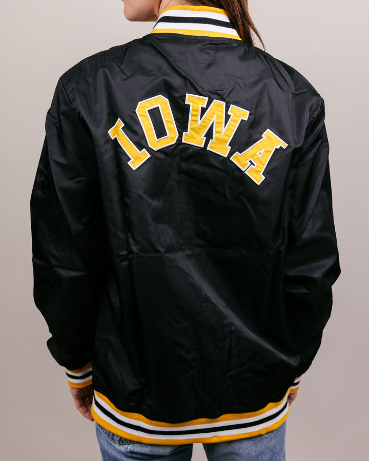 Iowa Hawkeyes Black Vintage Letterman Jacket | CHARLIE HUSTLE