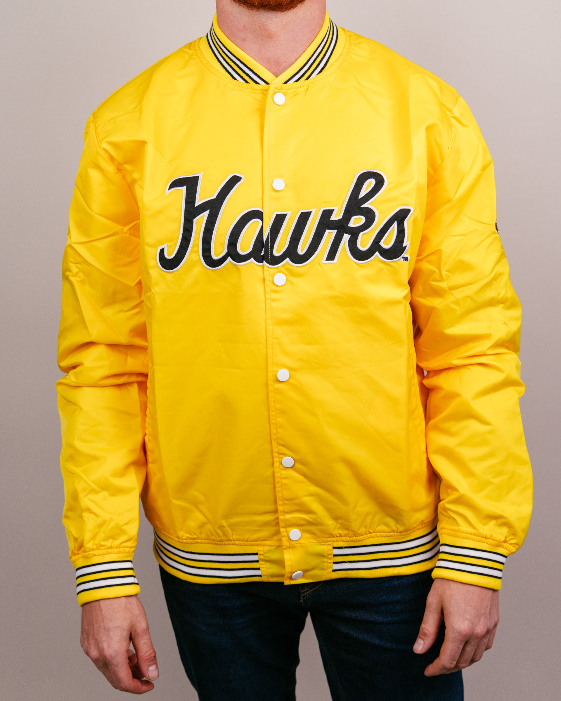 Iowa Hawks Script Yellow Vintage Letterman Jacket | CHARLIE HUSTLE
