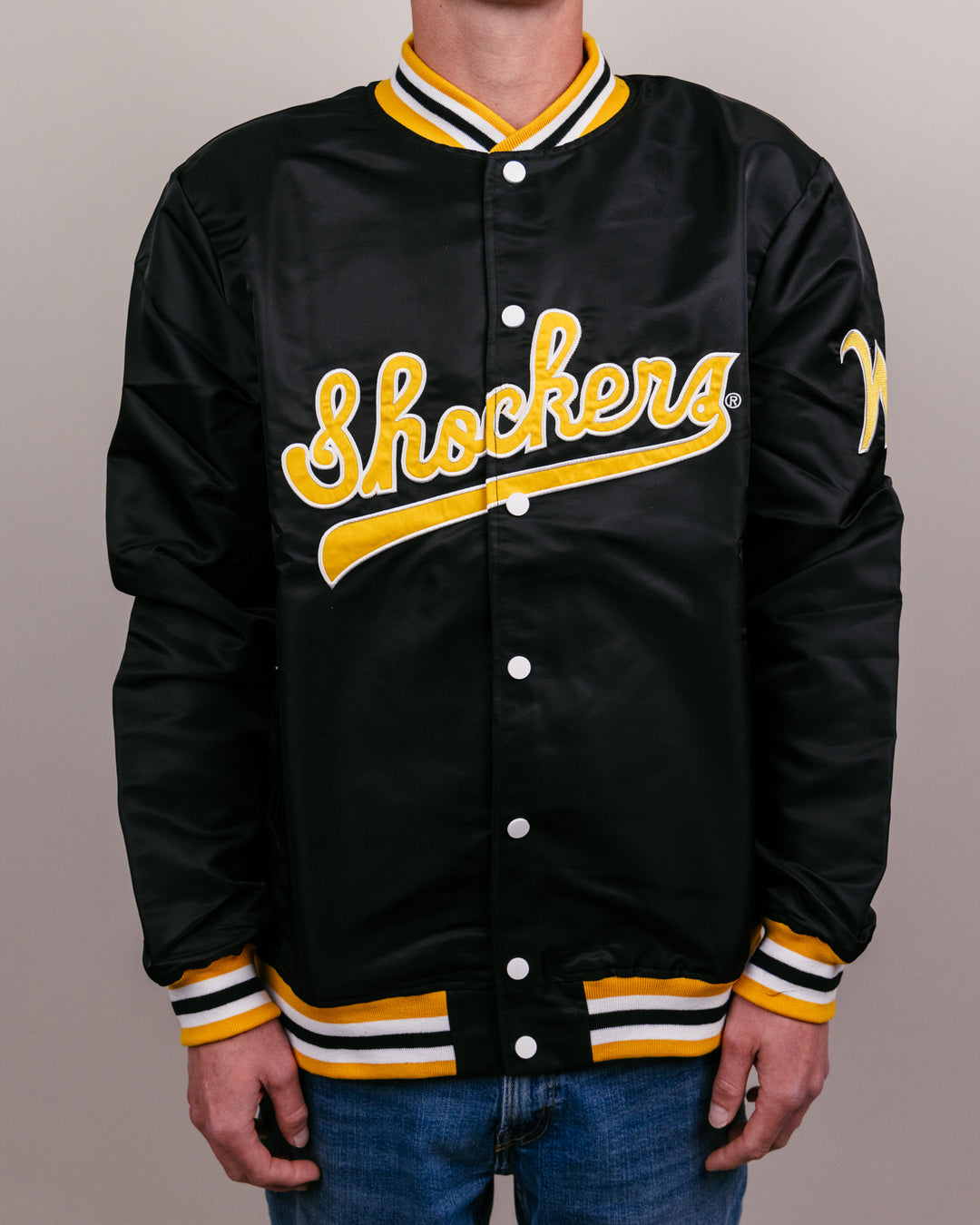 Wichita State Shockers Black Letterman Jacket | CHARLIE HUSTLE