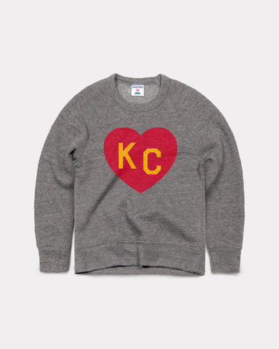 Kids Vintage Grey Red & Gold KC Heart Kids Crewneck