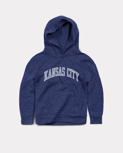 Kids Navy Light Blue Kansas City Arch Vintage Youth Hoodie