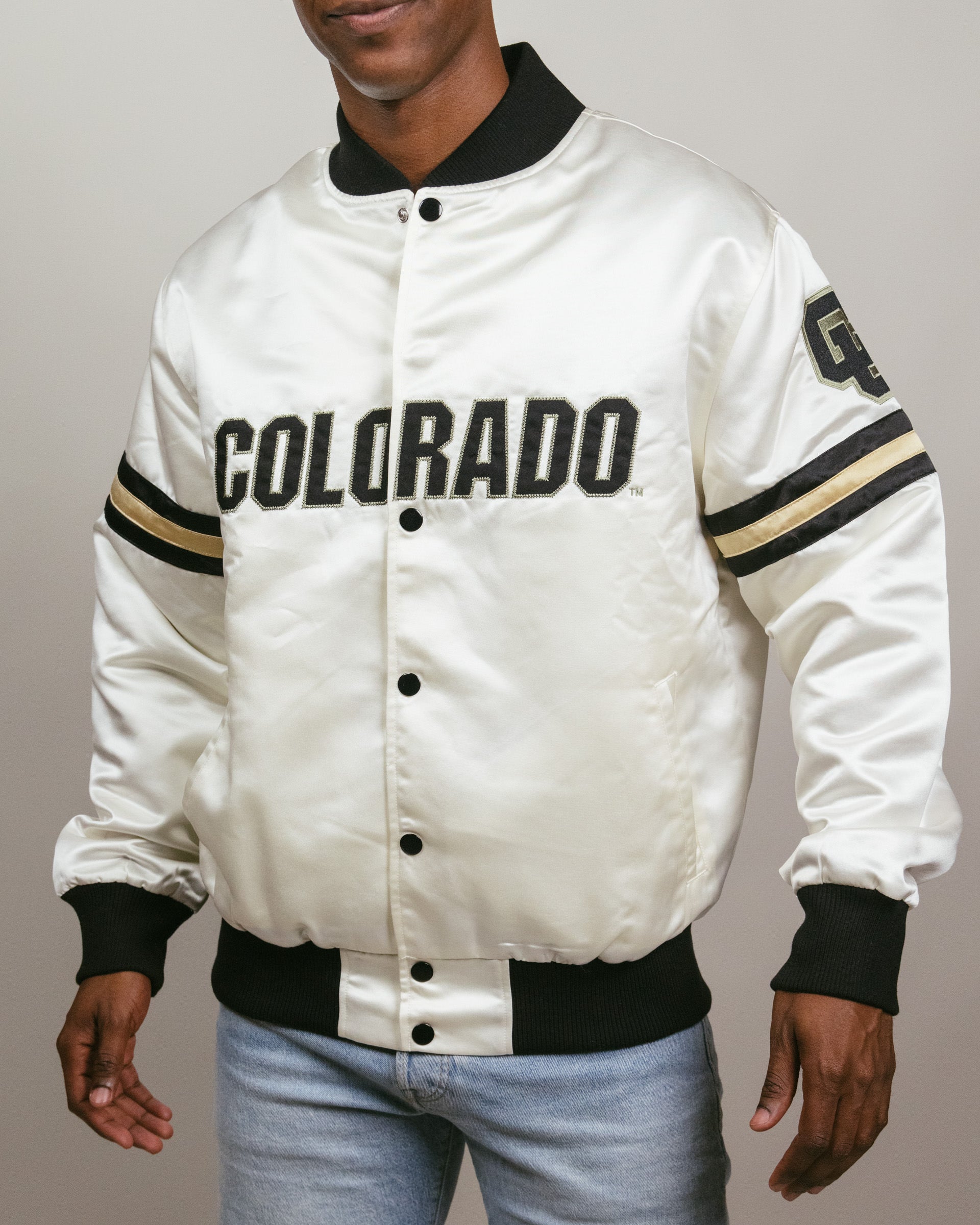 Colorado Buffaloes White Bomber Jacket | CHARLIE HUSTLE