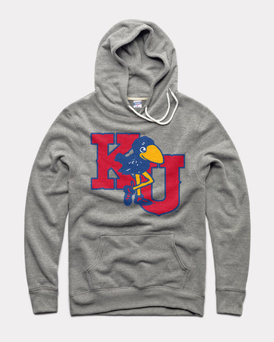 Vintage Grey Kansas Marching Jayhawks Hoodie Sweatshirt