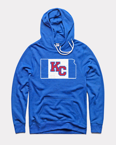 Royal Blue Kansas KC Over State Vintage Hoodie Sweatshirt