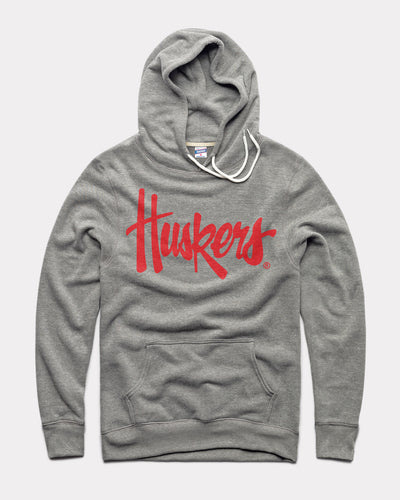 Vintage Grey Nebraska Huskers Script Hoodie Sweatshirt