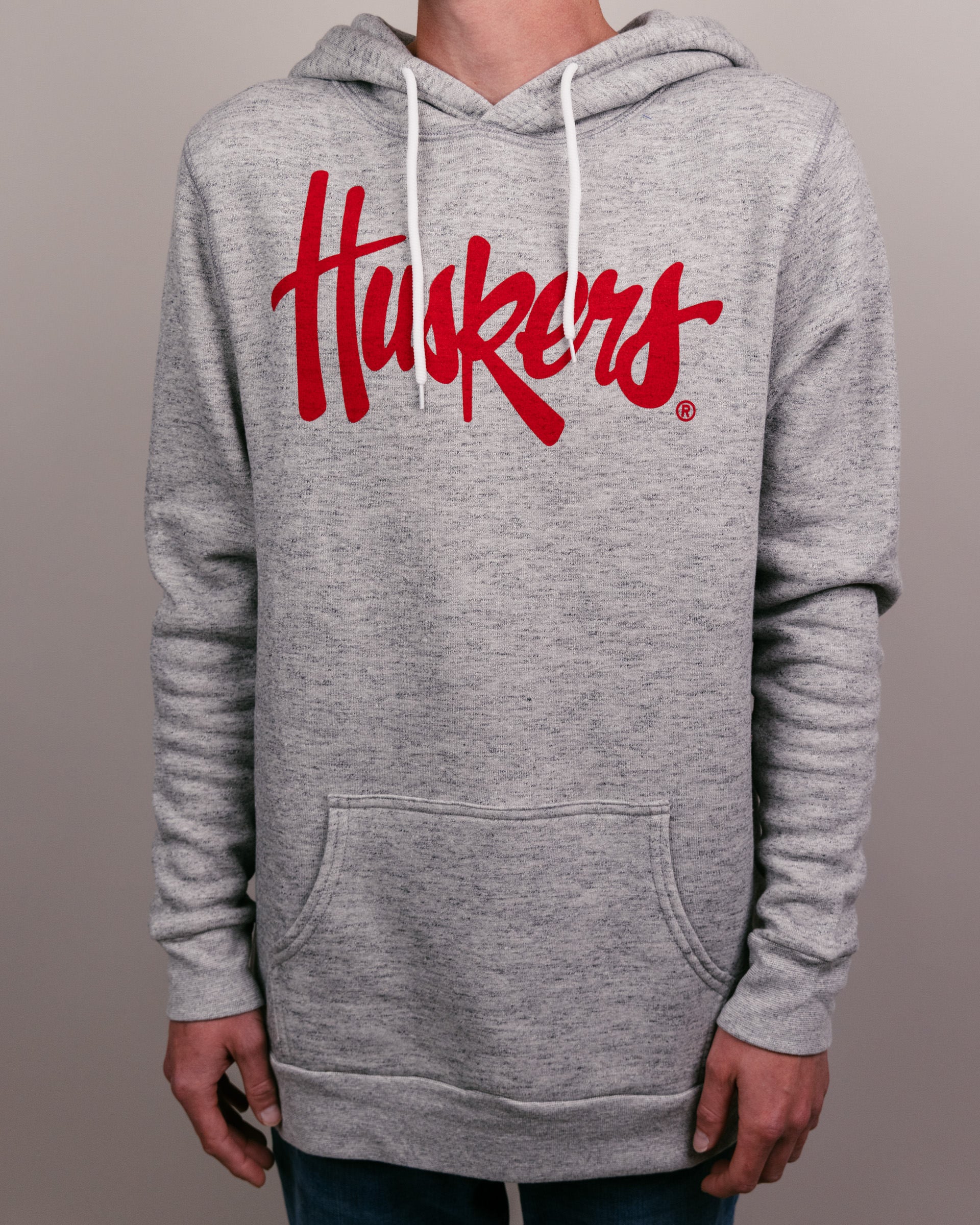 Nebraska Huskers Script Athletic Grey Vintage Hoodie | CHARLIE HUSTLE