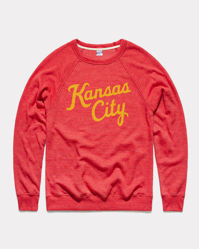 Red Kansas City Script Stacked Vintage Crewneck Sweatshirt