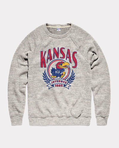 Athletic Grey Kansas Jayhawks 1865 Founders Laurel Vintage Crewneck Sweatshirt