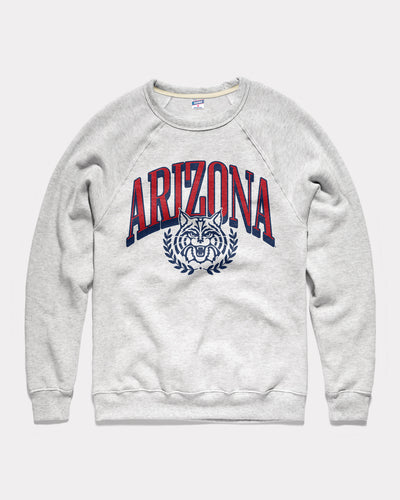 Ash Grey Arizona Wildcats Varsity Arch Vintage Crewneck Sweatshirt