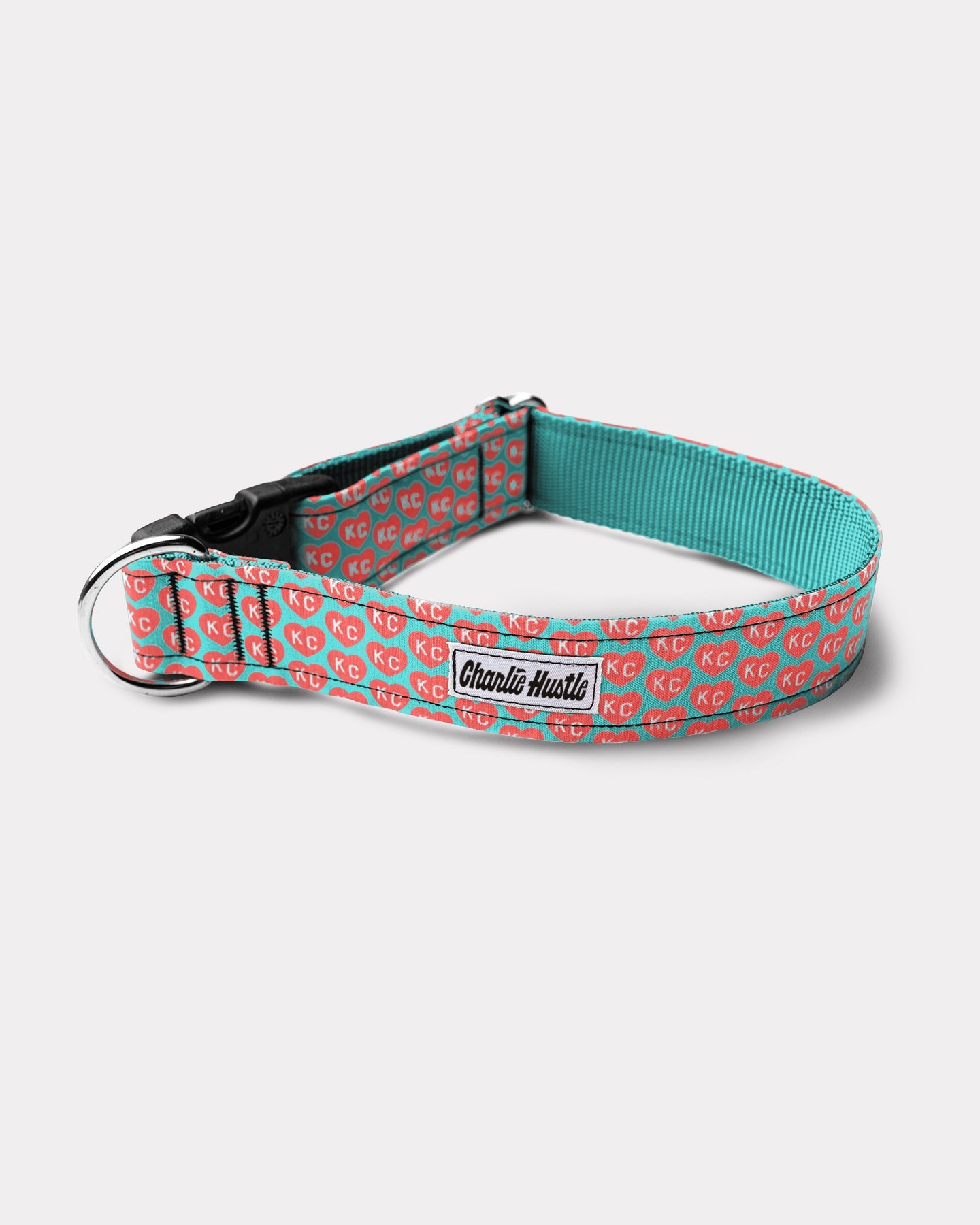 Teal & Red KC Heart Dog Collar | CHARLIE HUSTLE