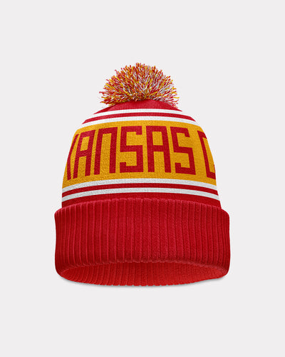 Red and Gold Kansas City Spirit Pom Beanie