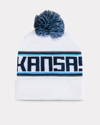 Kansas City Spirit White and Navy Pom Beanie Front