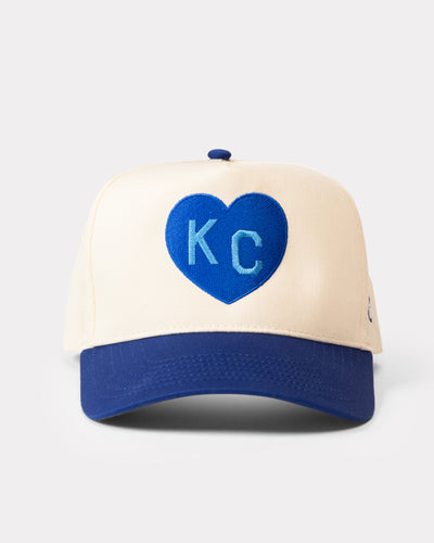 Tan & Royal Crown Town KC Heart Two Tone Hat Front