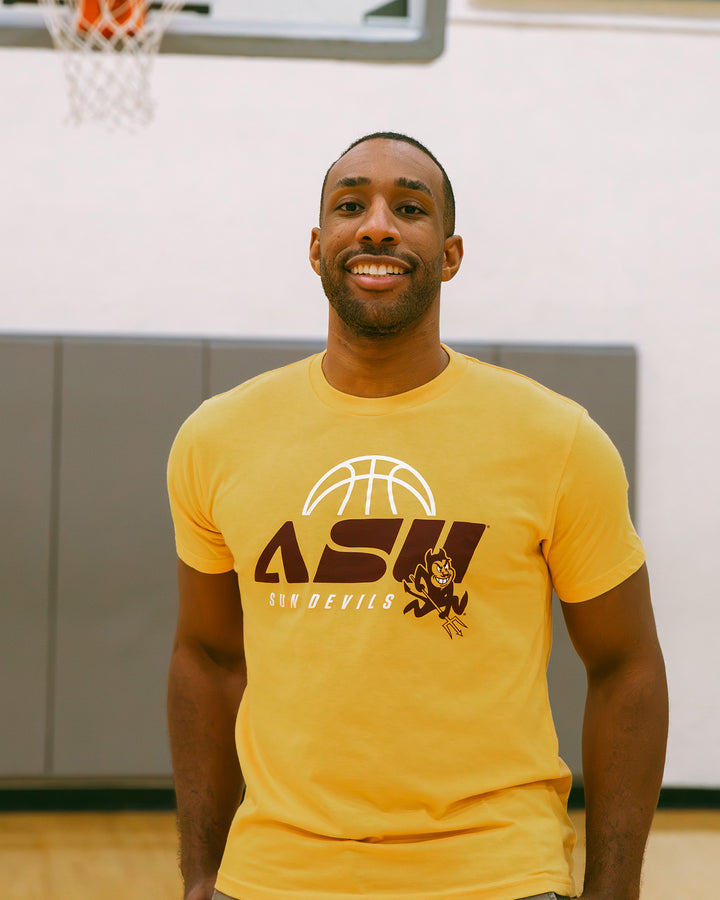 Arizona State Throwback Basketball Gold T-Shirt | Charlie Hustle