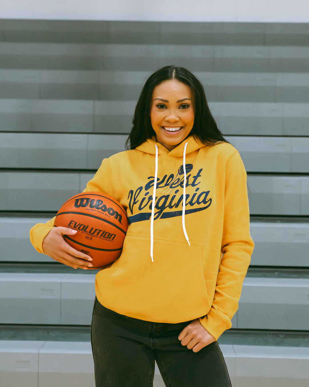 West Virginia Basketball Script Gold Hoodie | CHARLIE HUSTLE