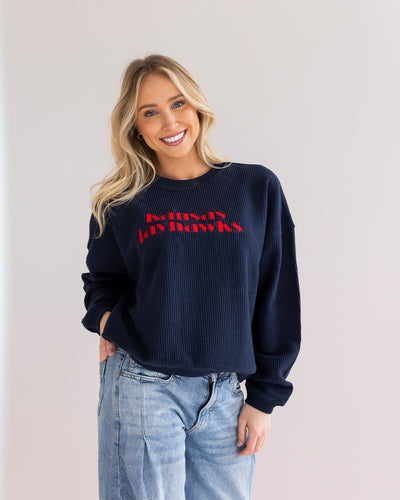 Women's Kansas Jayhawks Navy Corded Crew