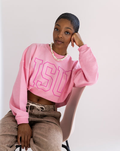 Women's Block ISU Pink Corded Crew