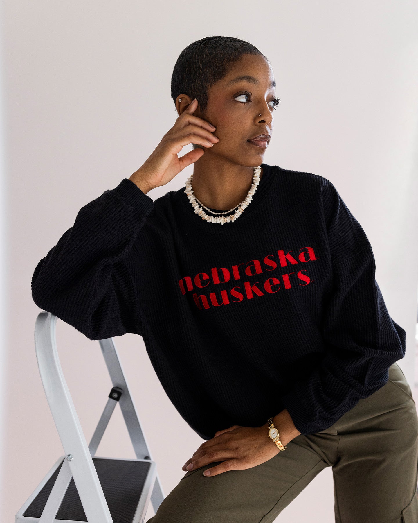 Women's Nebraska Cornhuskers Black Corded Crew