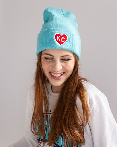 KC Heart Teal Classic Cuff Beanie