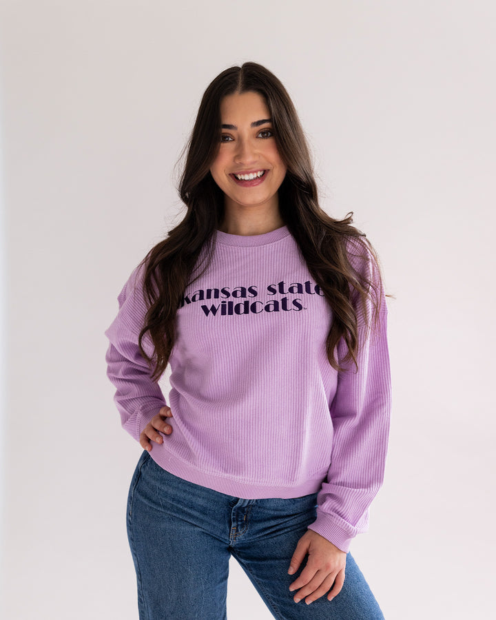 Women's K-State Wildcats Lavender Corded Crew | Charlie Hustle