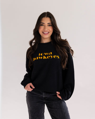 Women's Iowa Hawkeyes Black Corded Crew