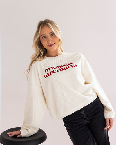 Women's Arkansas Razorbacks Natural Corded Crew