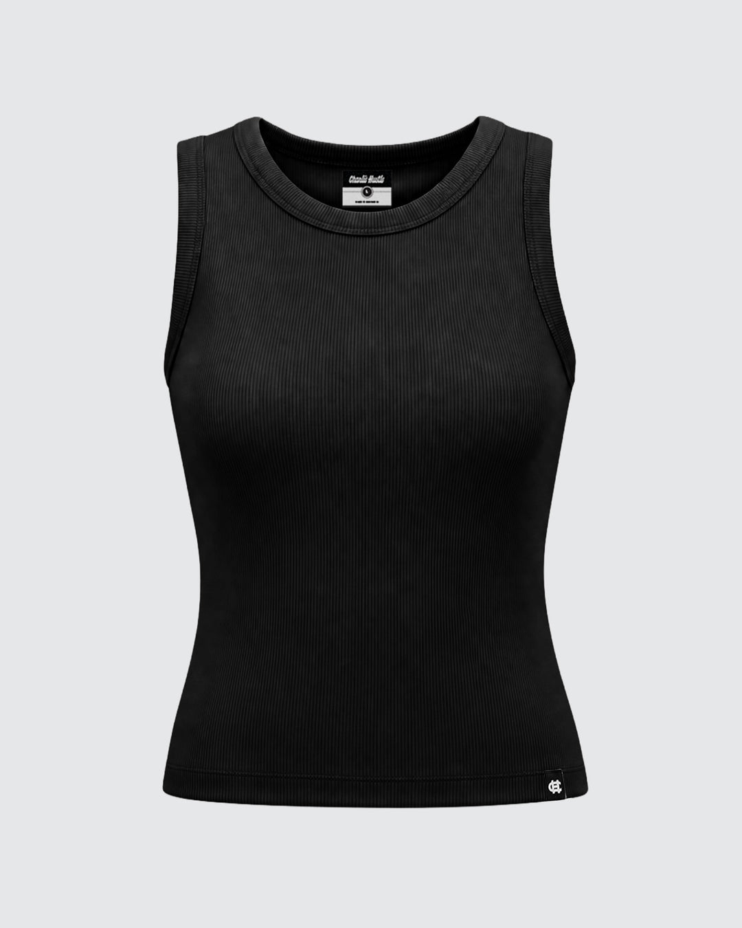 Women's Essential Black Ribbed Tank Top | CHARLIE HUSTLE