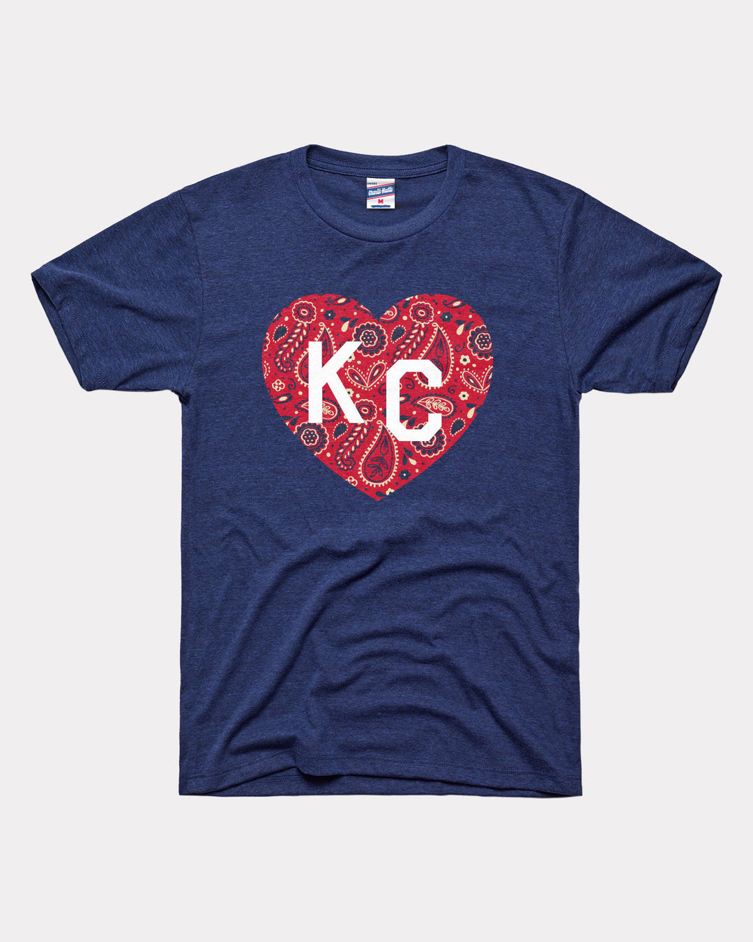 Bandana Print KC Heart Heather Navy T-Shirt | CHARLIE HUSTLE
