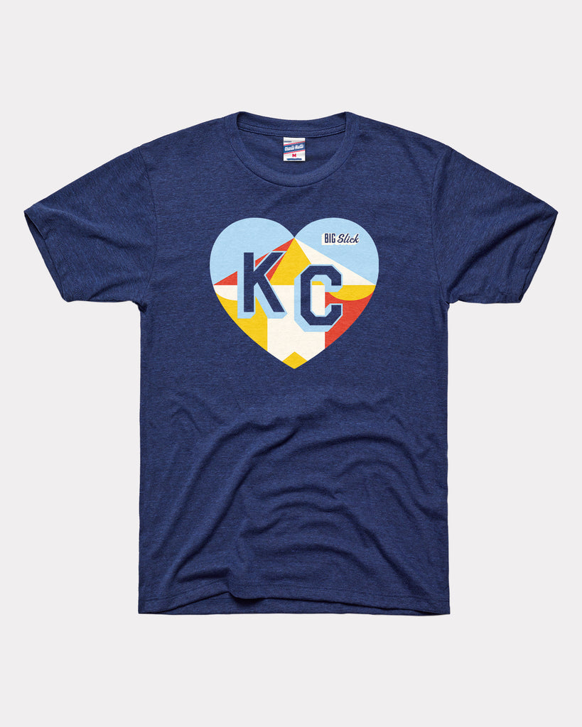 Big Slick 2026 KC Heart Heather Navy T-Shirt | CHARLIE HUSTLE