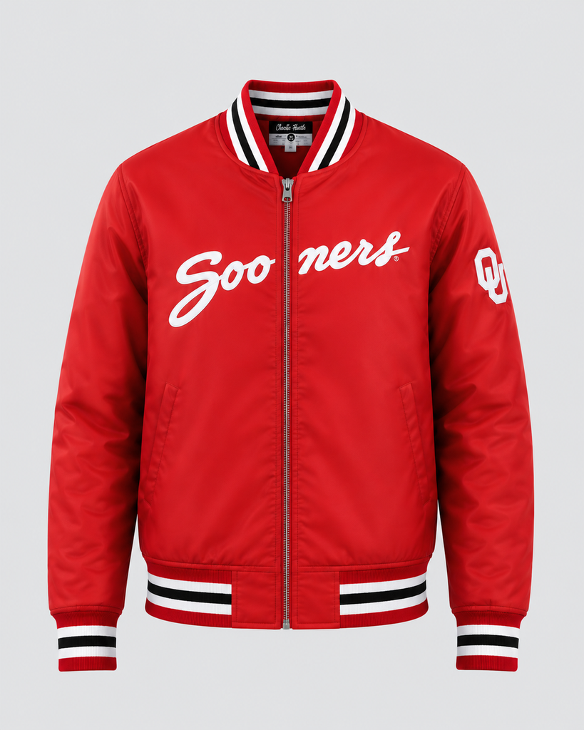 Oklahoma Sooners Script Crimson Varsity Jacket | CHARLIE HUSTLE