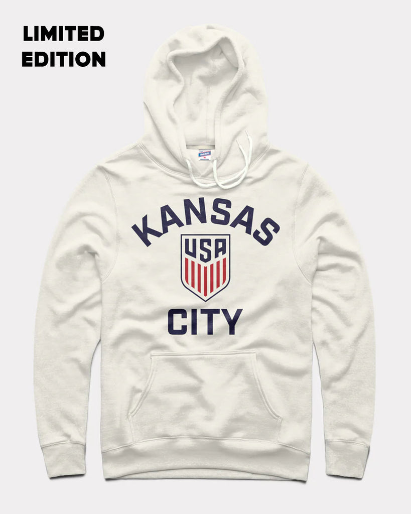 Kansas City US Soccer Vintage White Hoodie | CHARLIE HUSTLE