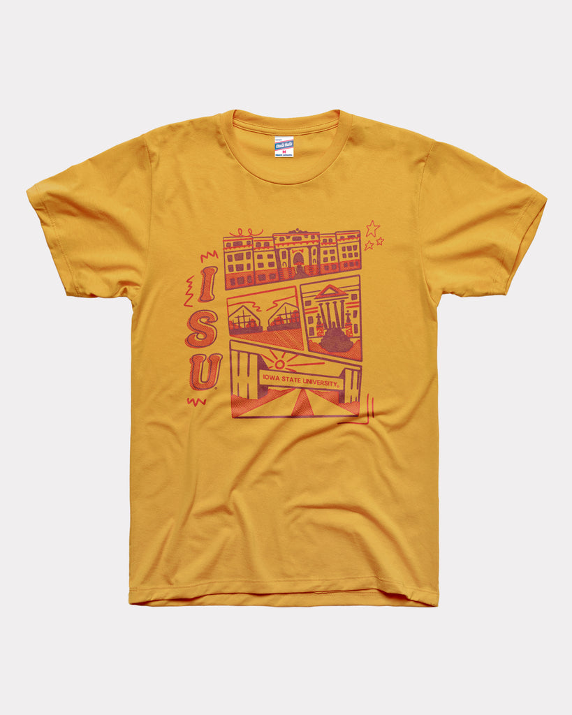 Iowa State Campus Landmarks Gold T-Shirt | CHARLIE HUSTLE