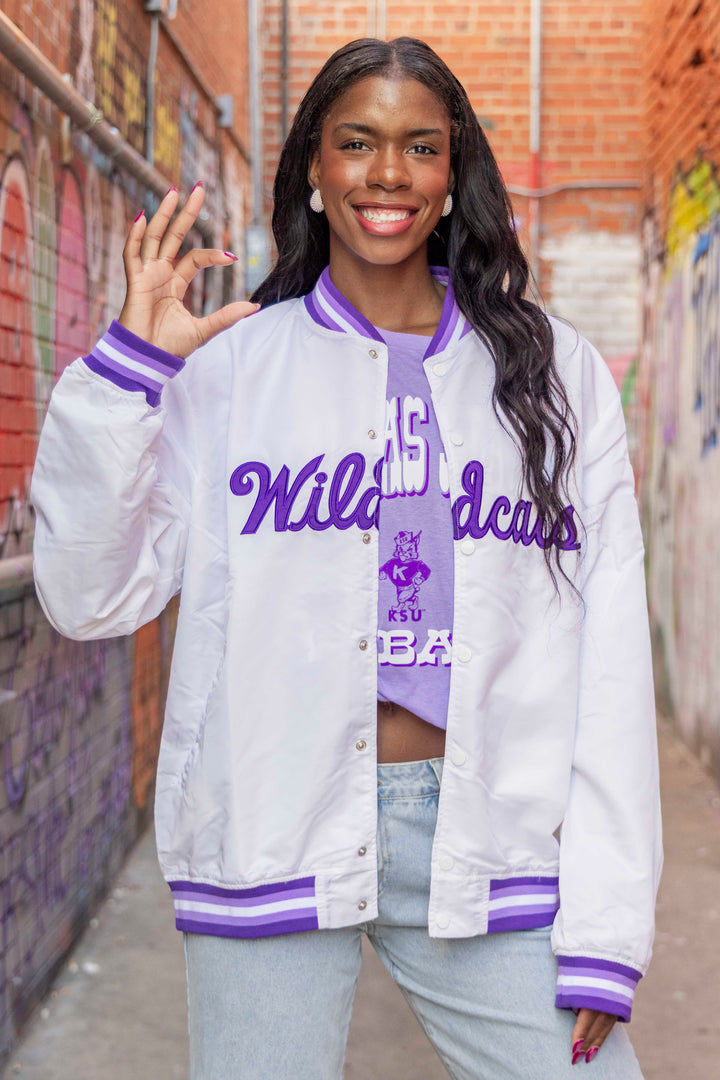 ジャケット・アウター FIFTEEN LOVE ~NKzip white~ (U:nity size) K-State Wildcats Script White Vintage Letterman Jacket | CHARLIE