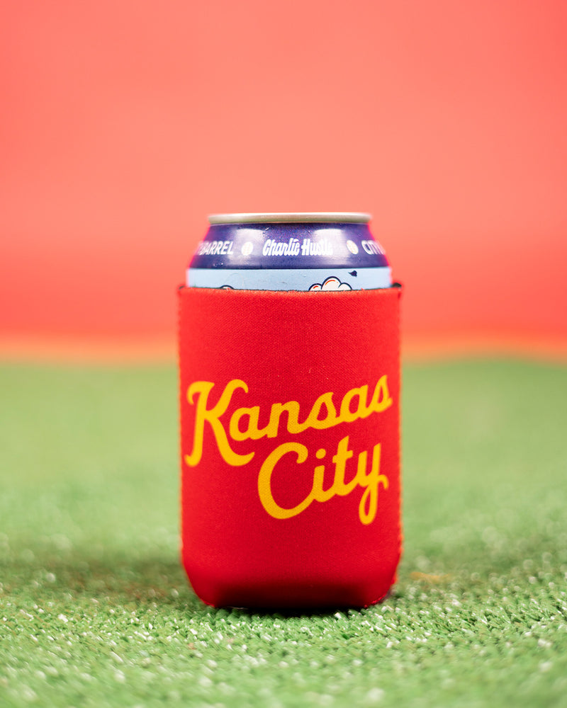 Red Kansas City Script Koozie