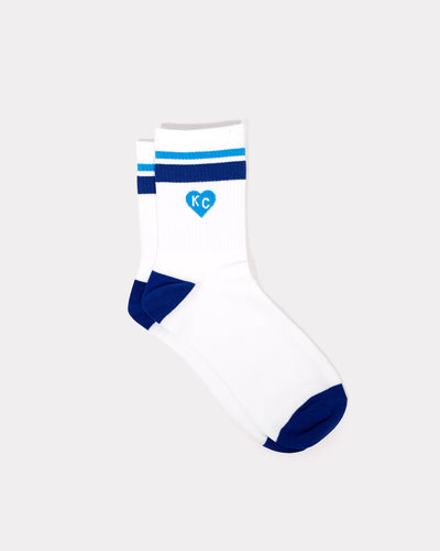 Light Blue KC Heart Striped Short Crew Socks