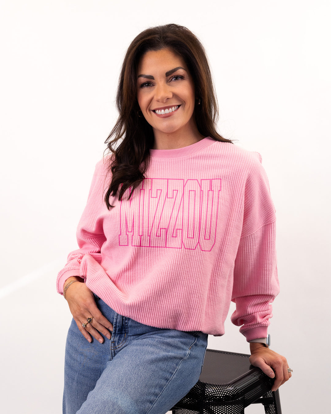 Women's Block Mizzou Pink Corded Crew | Charlie Hustle