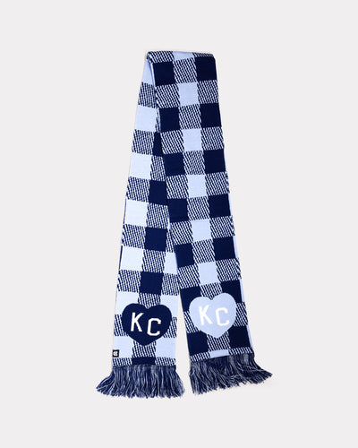 Navy KC Heart Plaid Scarf