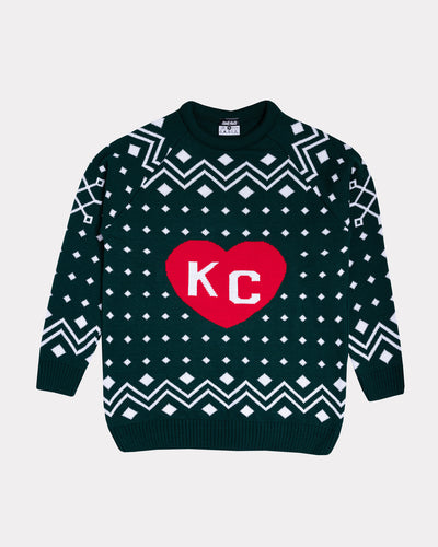 Red KC Heart Holiday Green Sweater