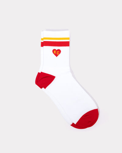 Red KC Heart Striped Short Crew Socks