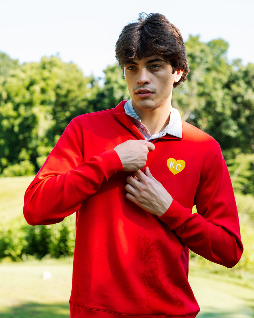 Gold KC Heart Red Heritage Pullover | CHARLIE HUSTLE