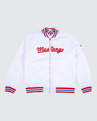 SMU College Vault Mustangs Script White Varsity Jacket
