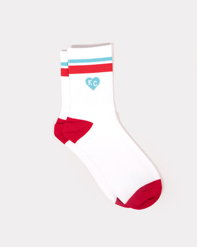 Teal KC Heart Striped Short Crew Socks