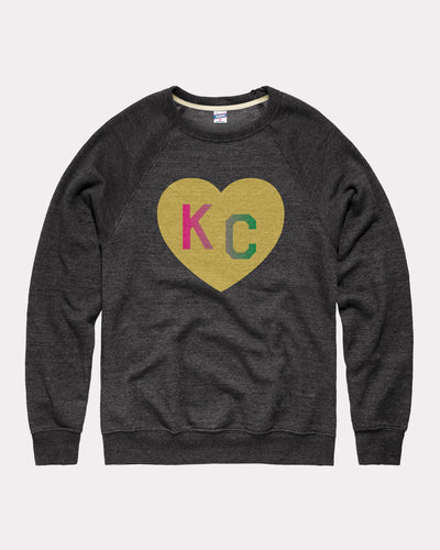 WiKCed Green and Pink Heart Black Crewneck